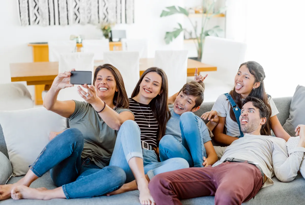 A family enjoying time together at home